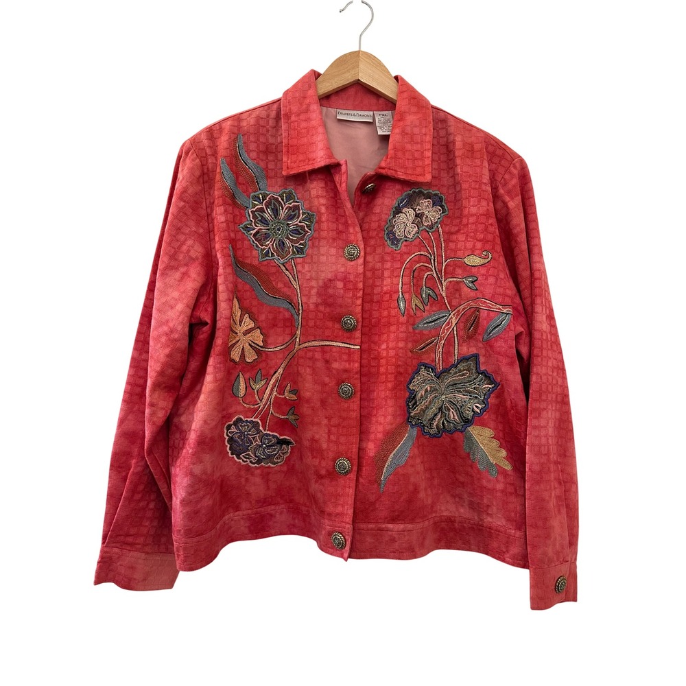 Drapers & Damons Petites Floral Embroidered Jacket Coral Pink PXL Art To Wear